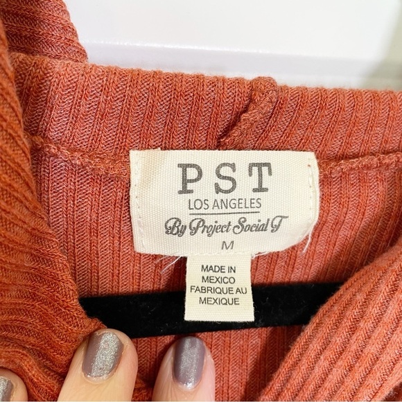 PST by PROJECT SOCIAL T Nordstrom Wren Cozy Ribbed Pullover Hoodie in Rust - Picture 6 of 6